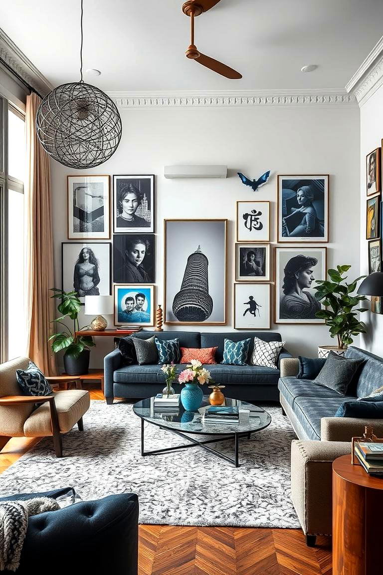 Eclectic Art Installations in Black and Blue - 24 Black and Blue Living Room Ideas