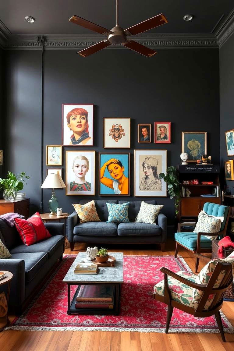Eclectic Artistic Flair - 24 Contrasting Living Rooms With Dark Grey Walls