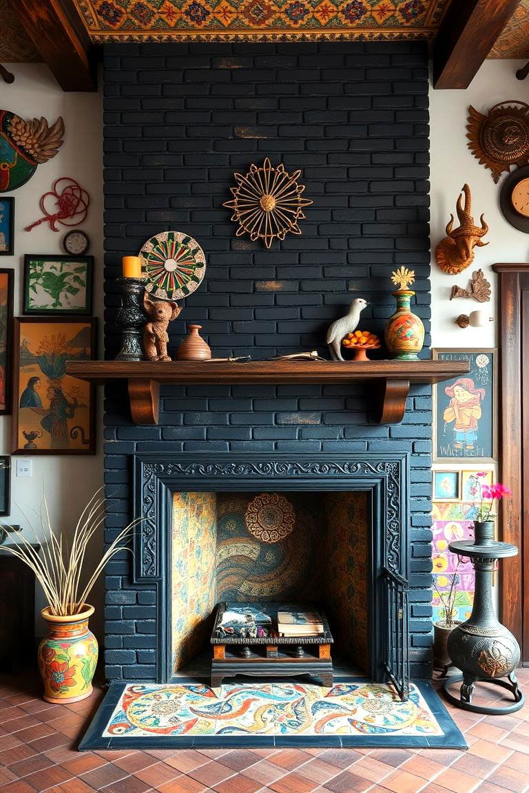 Eclectic Artistic Fusion - 24 Black Brick Fireplace Ideas