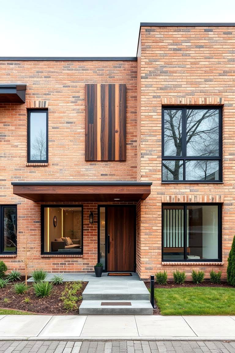 Eclectic Beige Brick with Mixed Materials - 24 Beige Brick Exterior Home Ideas