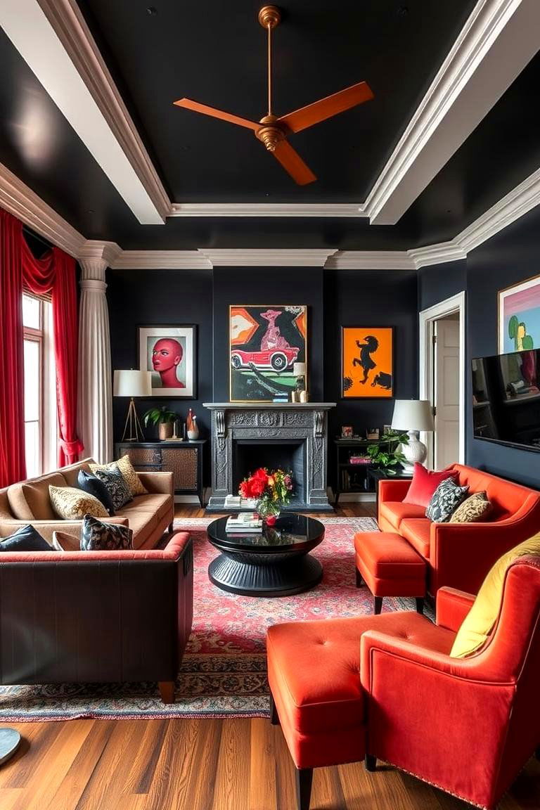Eclectic Black Living Room - 24 Black Room Ideas