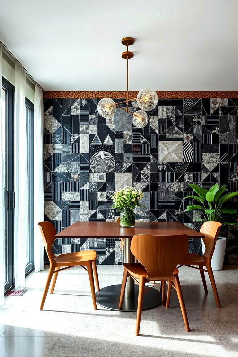 Eclectic Black Mosaic - 24 Black Accent Wall Dining Room Ideas