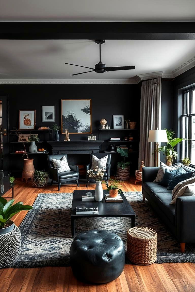 Eclectic Black Vibes - 24 Black Living Room Ideas