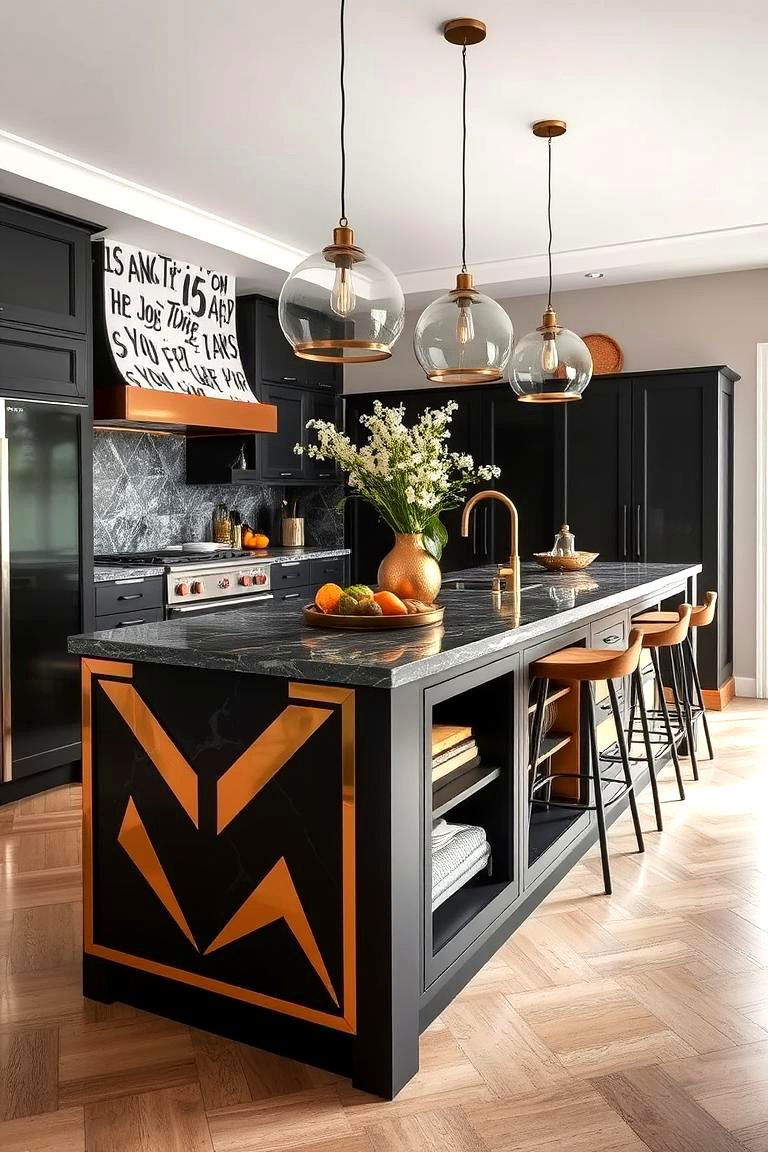 Eclectic Black and Gold Kitchen Island Design - 24 Black and Gold Kitchen Ideas