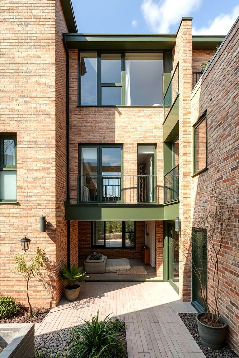 Eclectic Blonde Brick and Olive Green - 24 Blonde Brick House Color Schemes