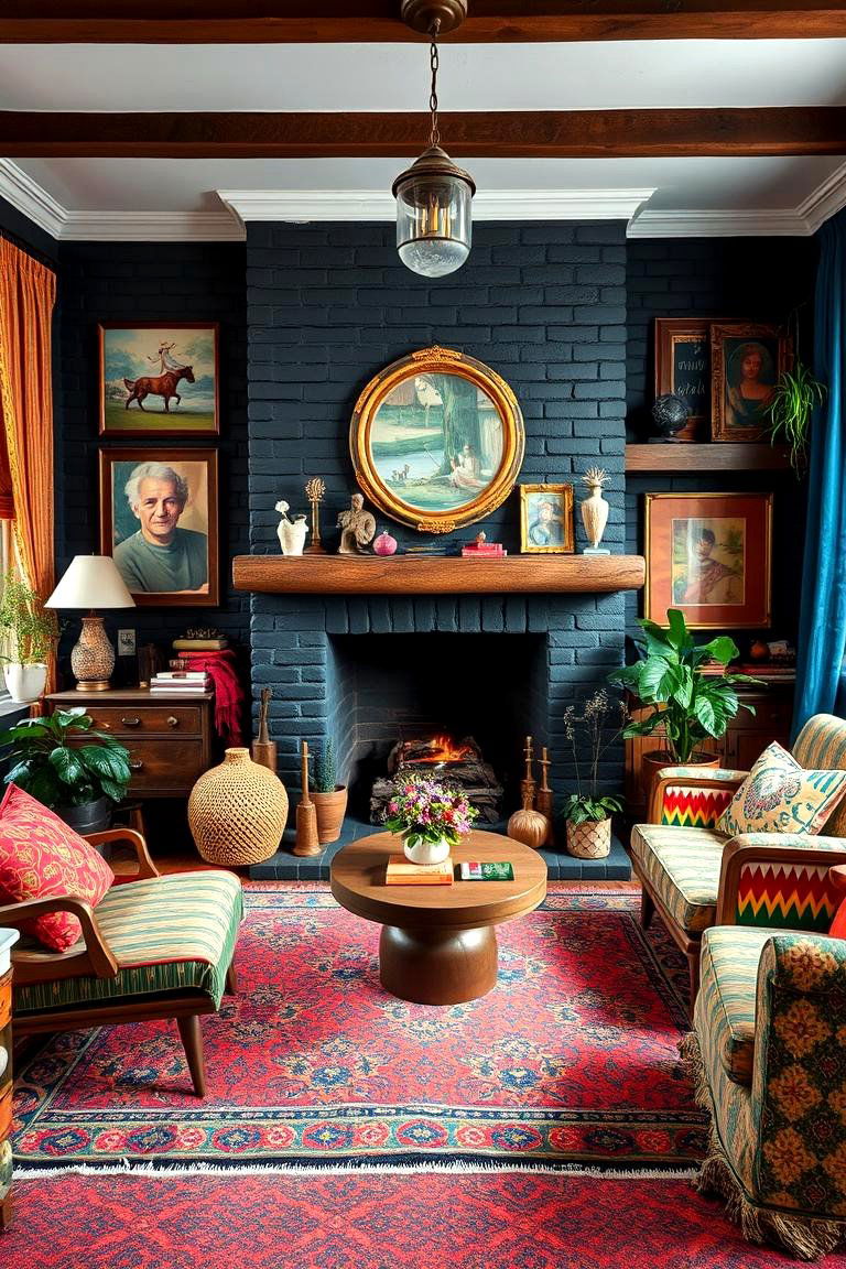 Eclectic Bohemian Vibes - 24 Black Brick Fireplace Ideas