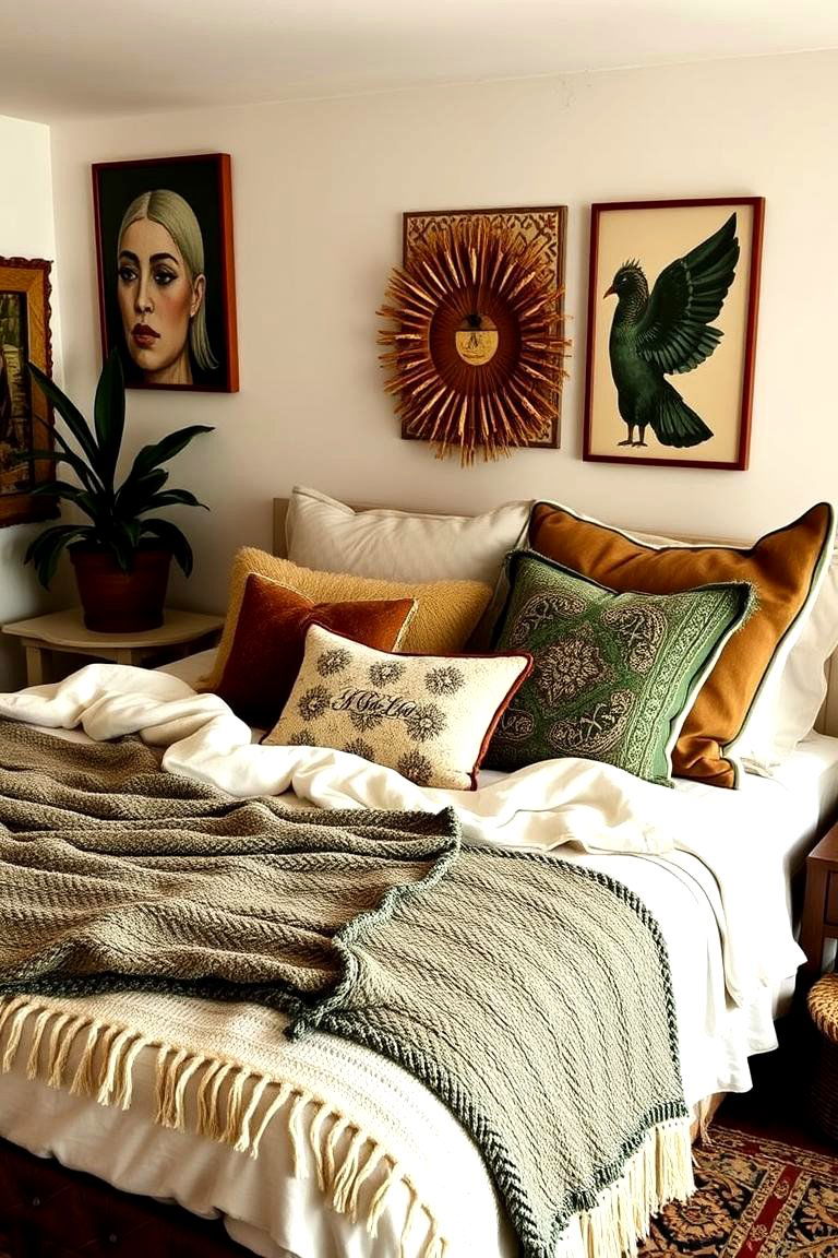 Eclectic Boho Bedding - 24 Green Boho Bedroom Ideas