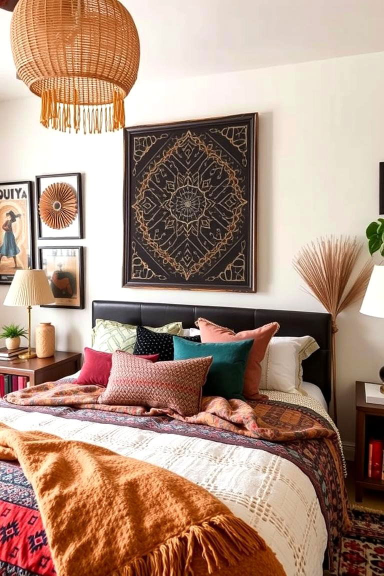 Eclectic Boho Mix - 24 Black Headboard Bedroom Ideas