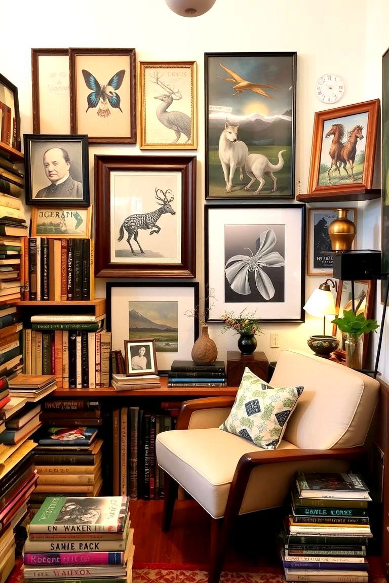 Eclectic Book and Art Nook - 24 Dark Boho Bedroom Ideas
