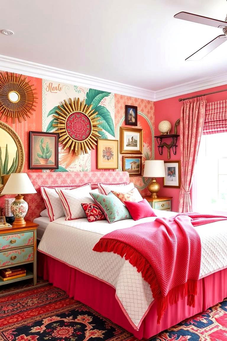 Eclectic Coral Styling - 24 Coral Bedroom Ideas