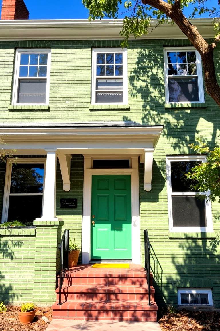 Eclectic Design with Multi Toned Green Brick - 24 Green Brick Exterior Home Ideas