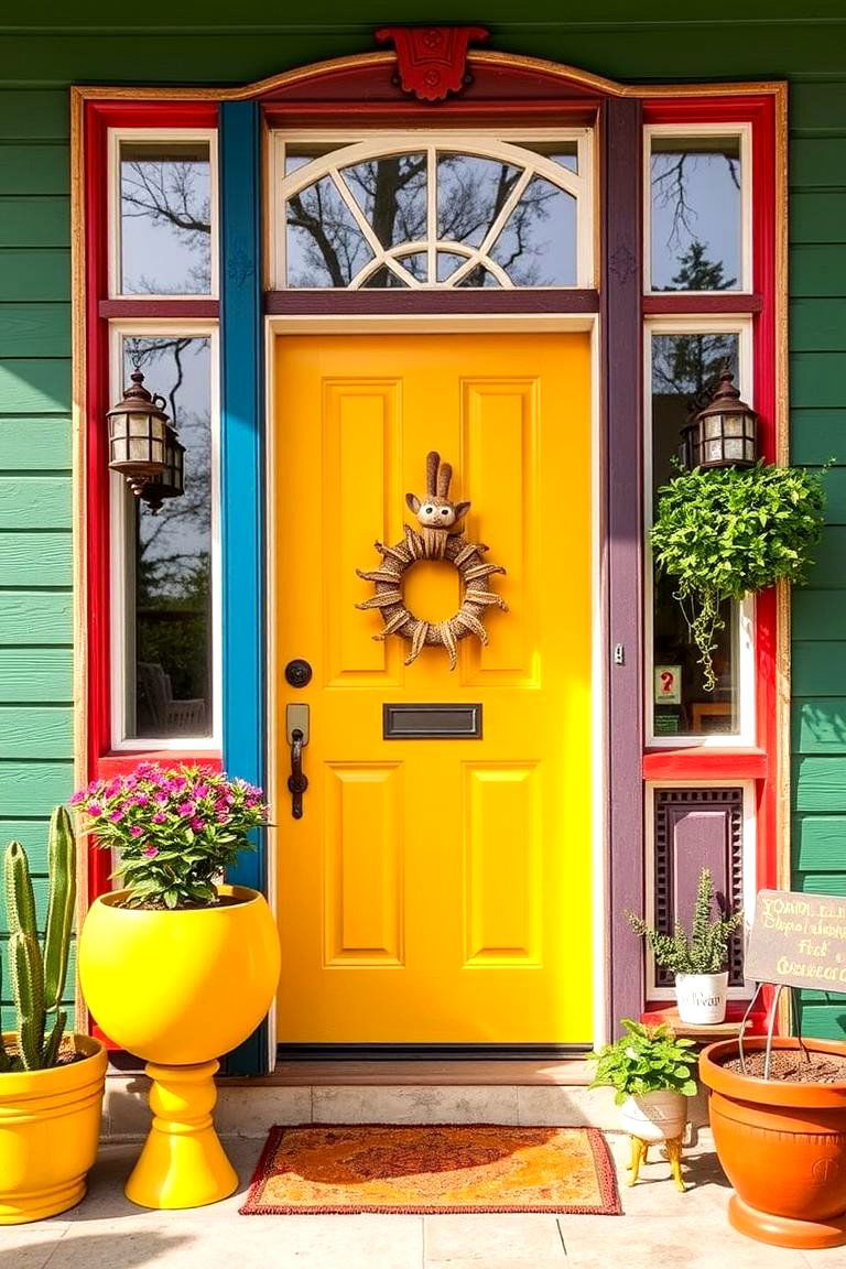 Eclectic Flair with Multicolored Doorframe - 24 Mustard Yellow Front Door Ideas