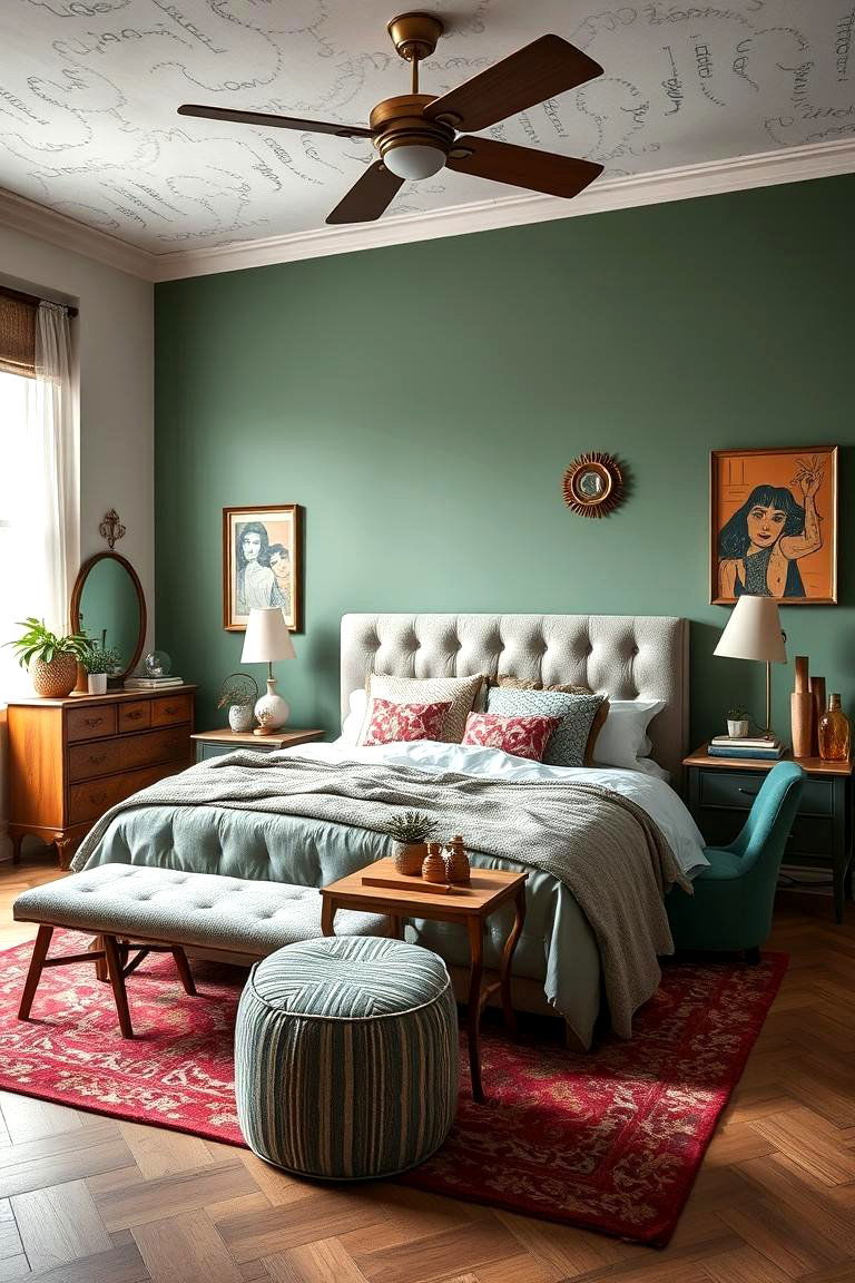 Eclectic Furniture Mix - 24 Boho Sage Green Bedroom Ideas