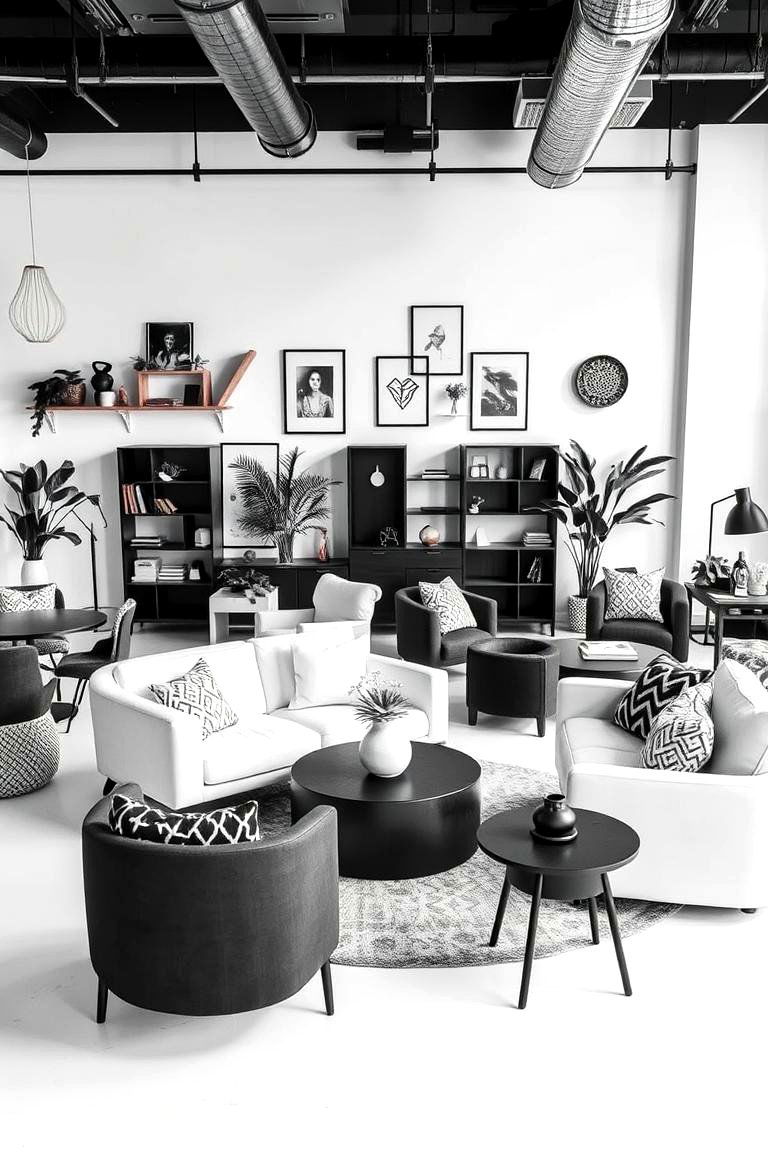 Eclectic Furniture Mix - 24 Black and White Boho Living Room Ideas
