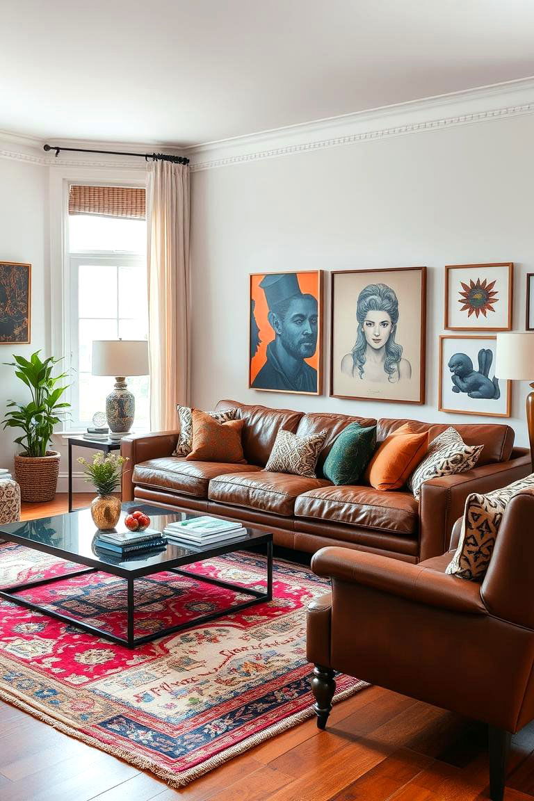 Eclectic Fusion - 24 Brown Leather Couch Living Room Ideas