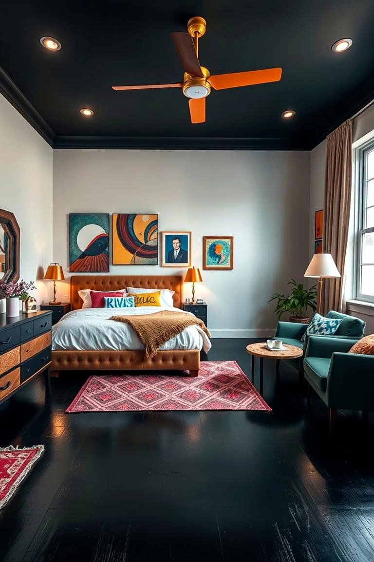 Eclectic Fusion Black Floor Bedroom - 24 Black Floor Bedroom Ideas