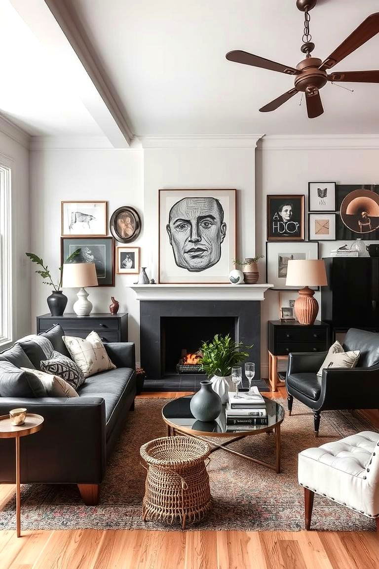 Eclectic Fusion Flair - 24 Black and White Living Room Ideas
