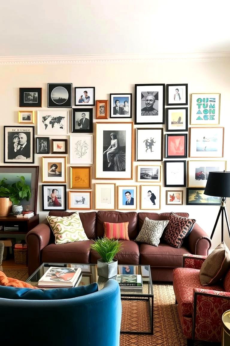 Eclectic Gallery Wall Display - 24 Pottery Barn Living Room Ideas