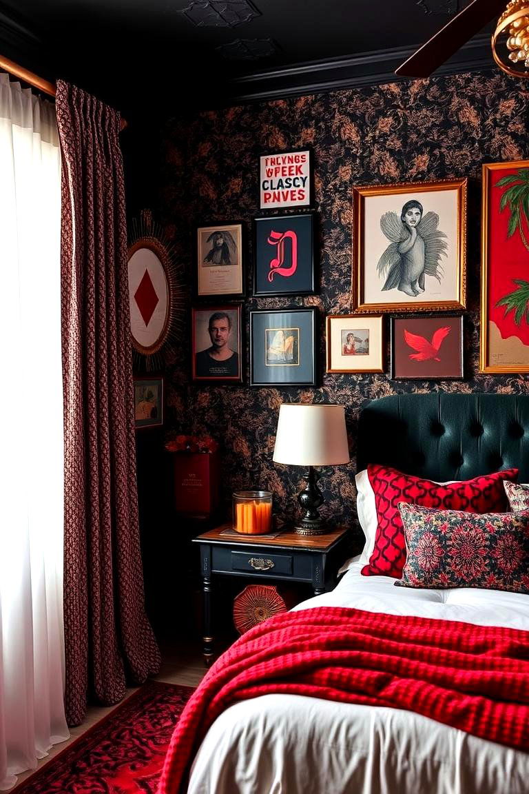 Eclectic Layered Decor - 24 Red and Black Bedroom Ideas