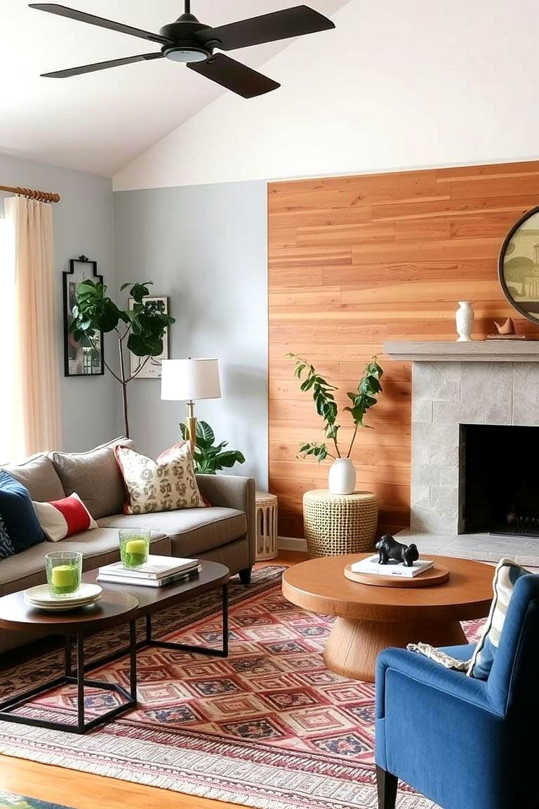 Eclectic Living Room with Shiplap Accents - 24 Shiplap Living Room Ideas