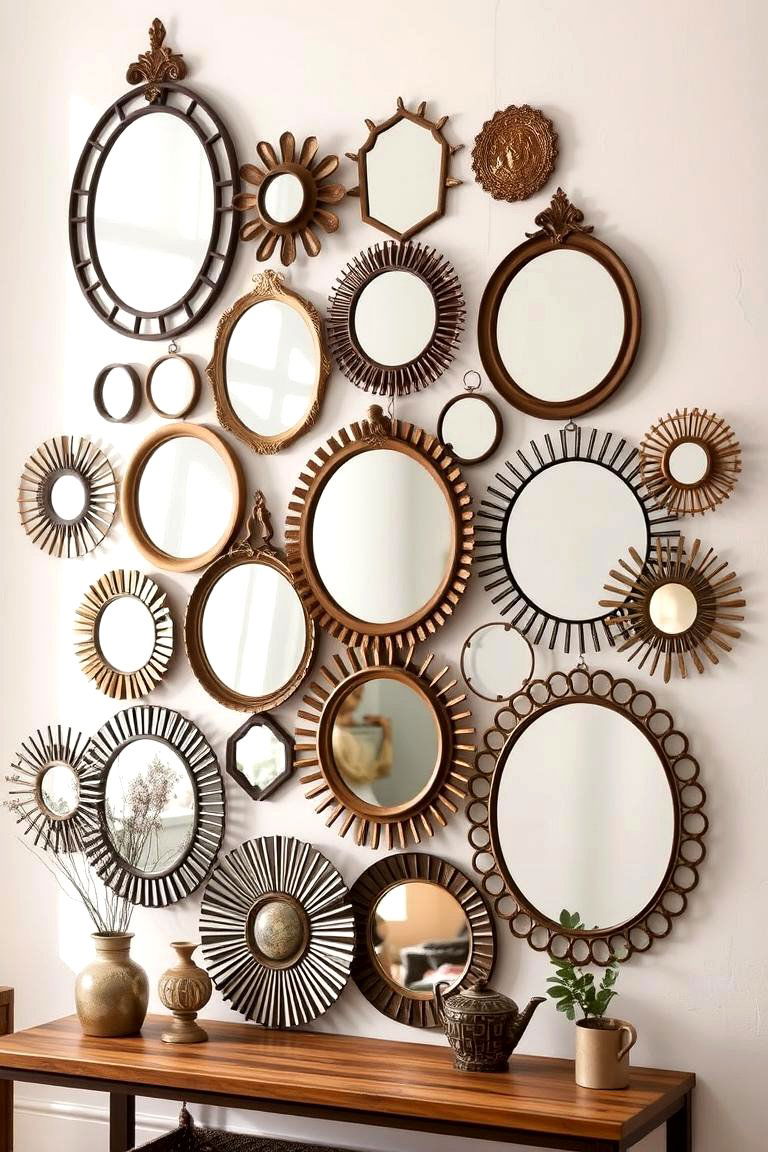 Eclectic Mirror Arrangements - 24 Boho Wall Decor Ideas