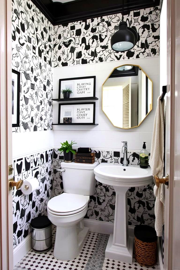 Eclectic Mix - 24 Black and White Powder Room Ideas