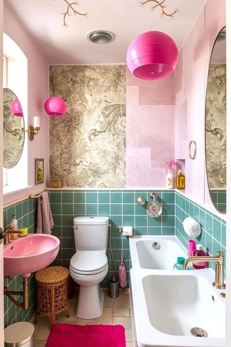 Eclectic Mix - 24 Pink and Green Bathroom Design Ideas