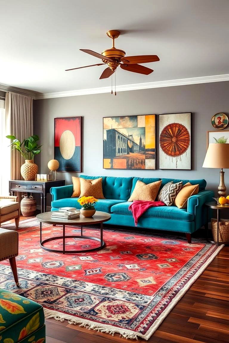 Eclectic Mix - 24 Teal Couch Living Room Ideas
