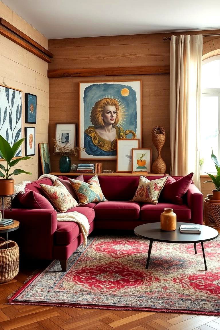 Eclectic Mix of Textures - 24 Burgundy Sofa Living Room Ideas