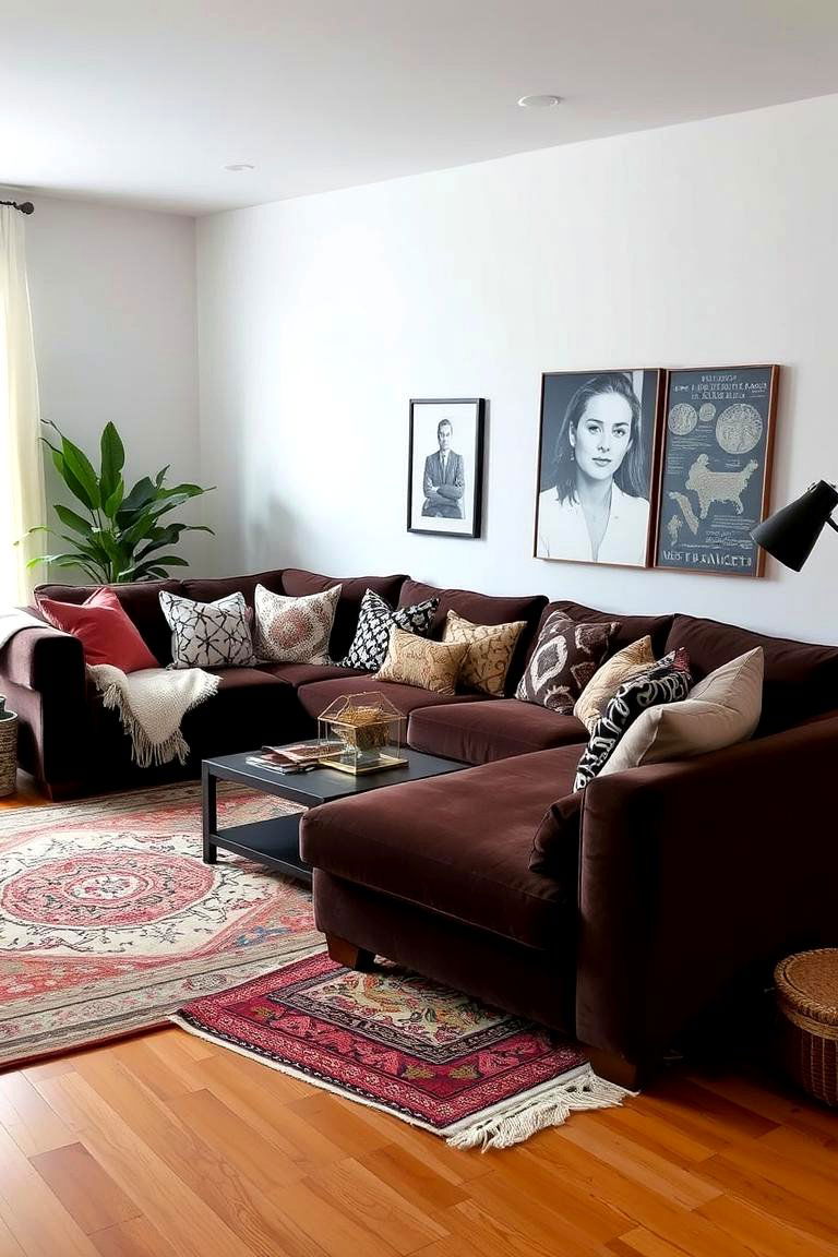 Eclectic Mix of Textures - 24 Dark Brown Couch Living Room Ideas