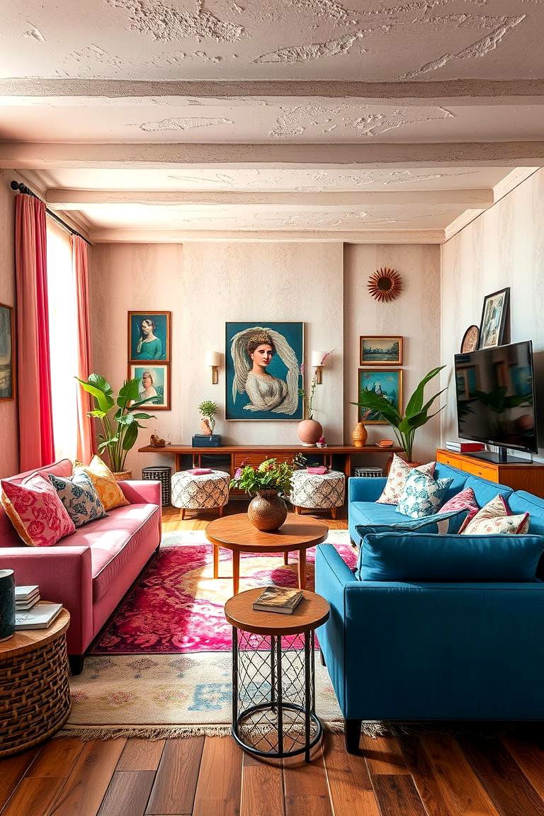 Eclectic Mix of Textures - 24 Pink and Blue Living Room Ideas