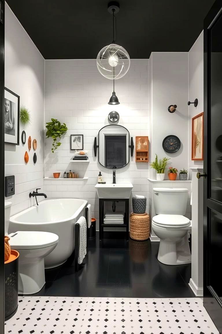 Eclectic Modern Blend - 24 Black Floor Bathroom With White Walls Ideas