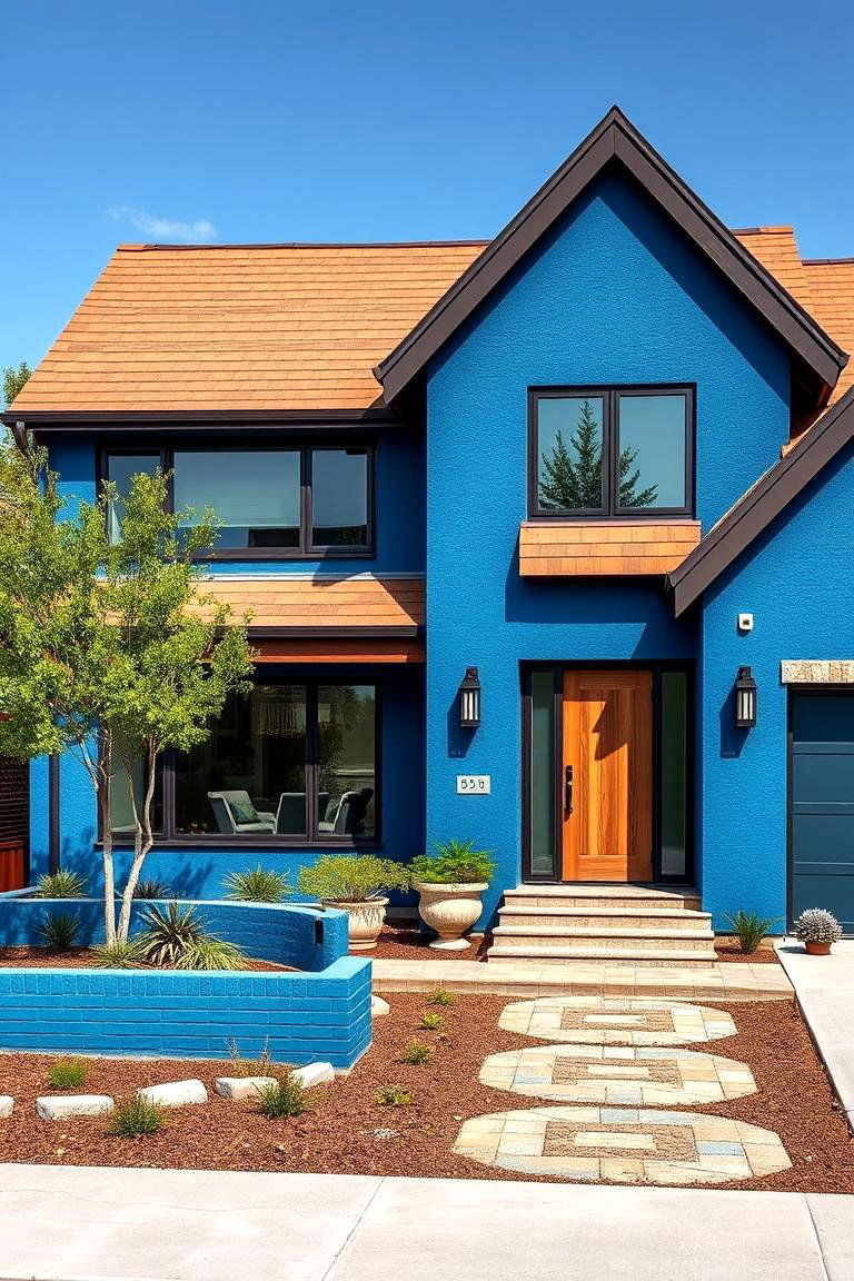 Eclectic Modern Fusion - 24 blue exterior home with a brown roof ideas
