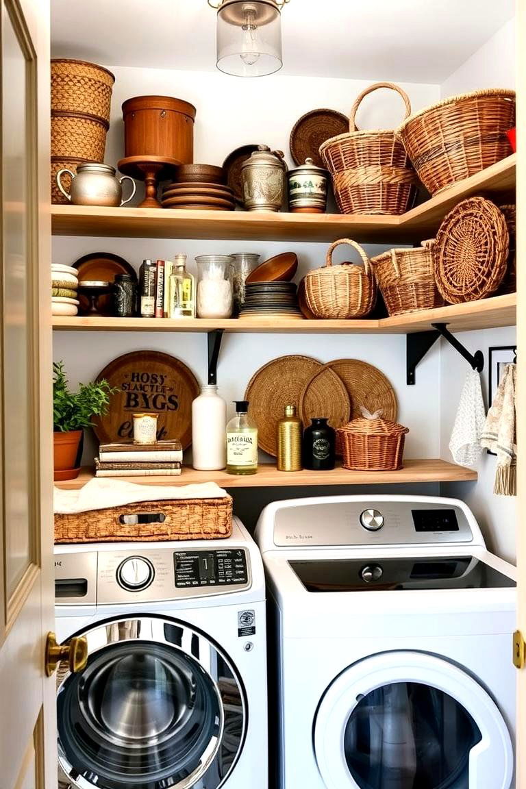 Eclectic Open Shelving - 24 Boho Laundry Room Ideas