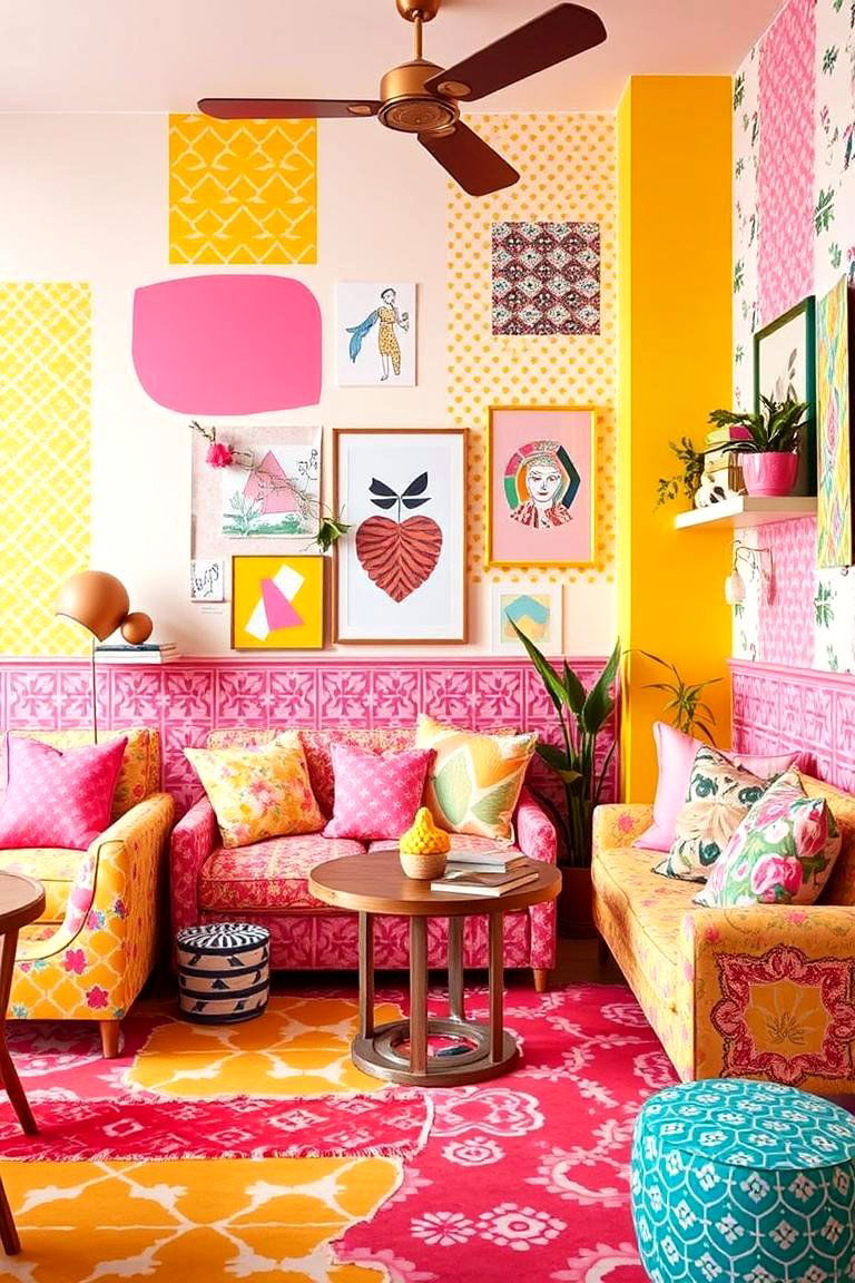 Eclectic Pattern Mix for Artistic Expression - 24 How to Decorate With Yellow and Pink