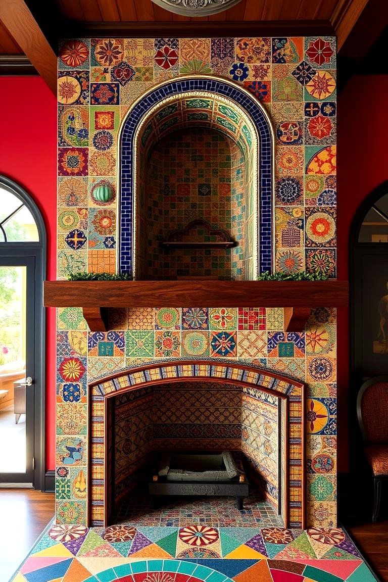 Eclectic Patterned Tiles - 24 Two-story Fireplace Ideas