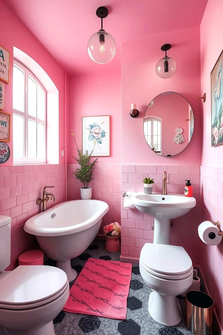 Eclectic Pink Fusion - 24 Pink Tile Bathroom Ideas