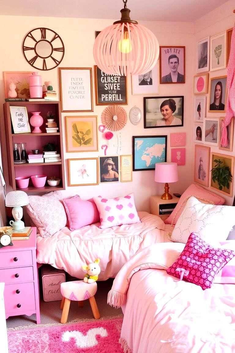 Eclectic Pink Mix and Match Decor - 24 Pink Dorm Room Ideas