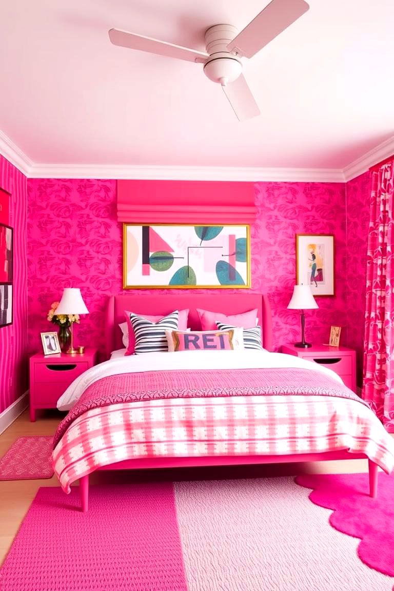 Eclectic Pink Pattern Mix - 24 Pink Bedroom Ideas