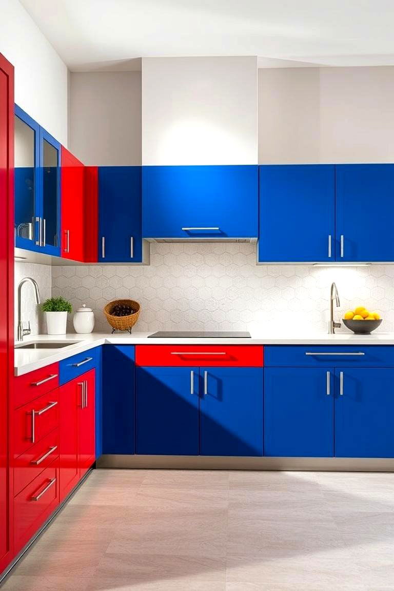 Eclectic Style with Bold Color Blocking - 24 Painting Kitchen Cabinet Ideas