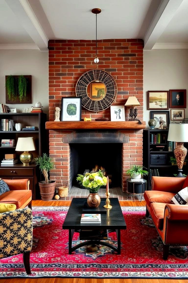 Eclectic Style with Bold Contrasts - 24 Rustic Living Room With a Brick Fireplace Ideas