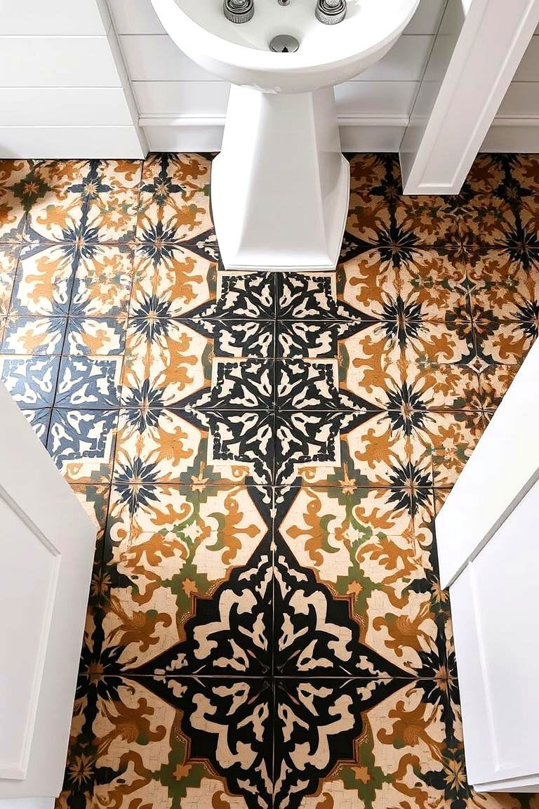 Eclectic Tile Designs for a Unique Floor - 24 Eclectic Powder Room Ideas