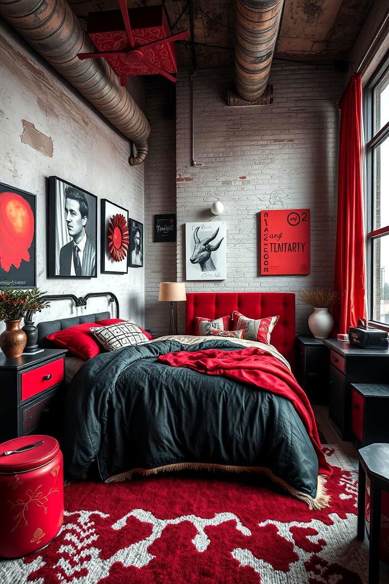 Eclectic Urban Vibes - 24 red black and white bedroom ideas