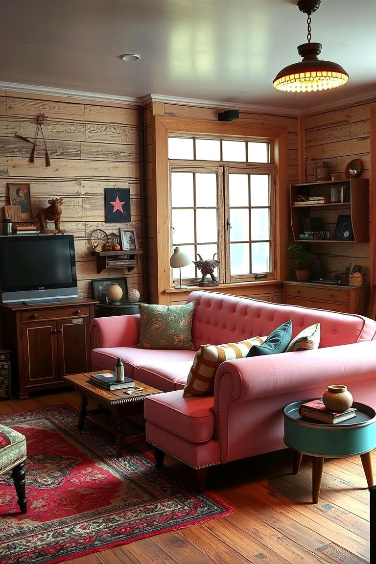 Eclectic Vintage Charm - 24 Pink Couch Living Room Ideas