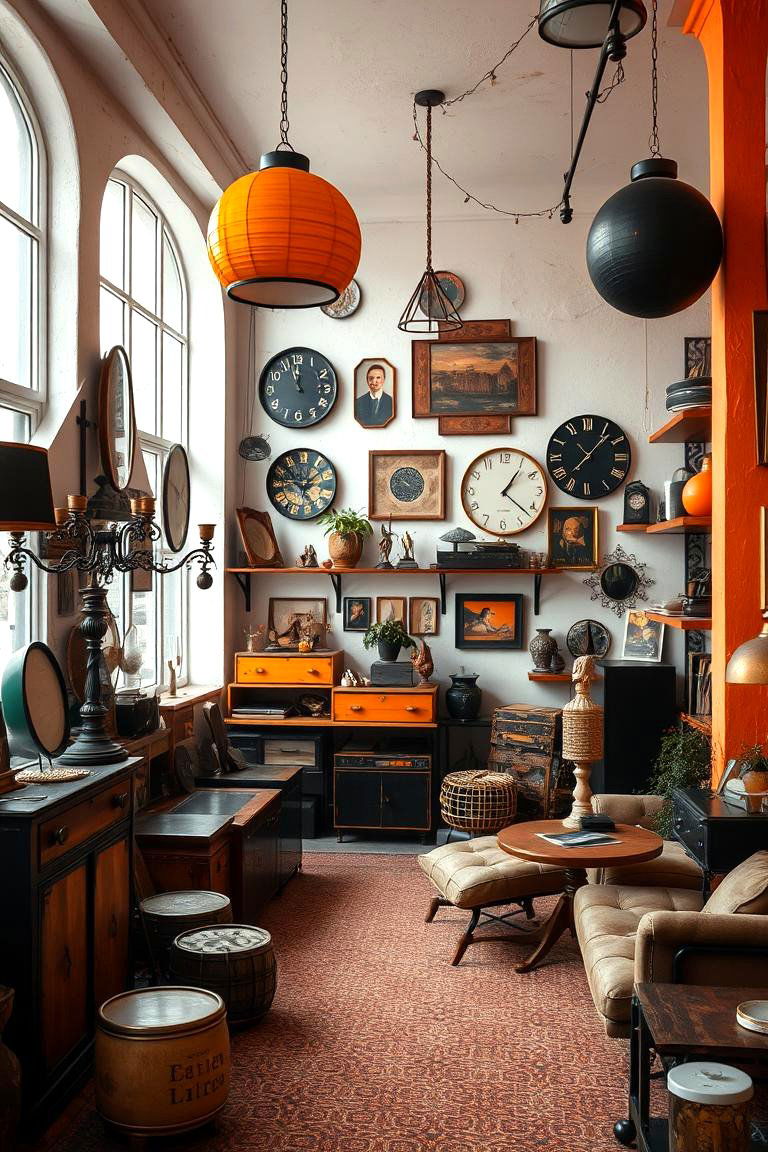 Eclectic Vintage Finds in Black and Orange Tones - 24 Black and Orange Living Room Ideas