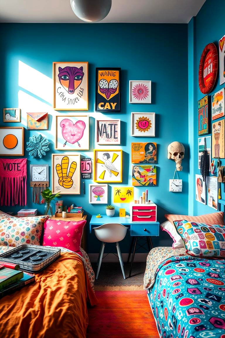 Eclectic Wall Art and Dreamy Patterns - 24 Boho Teen Bedroom Ideas