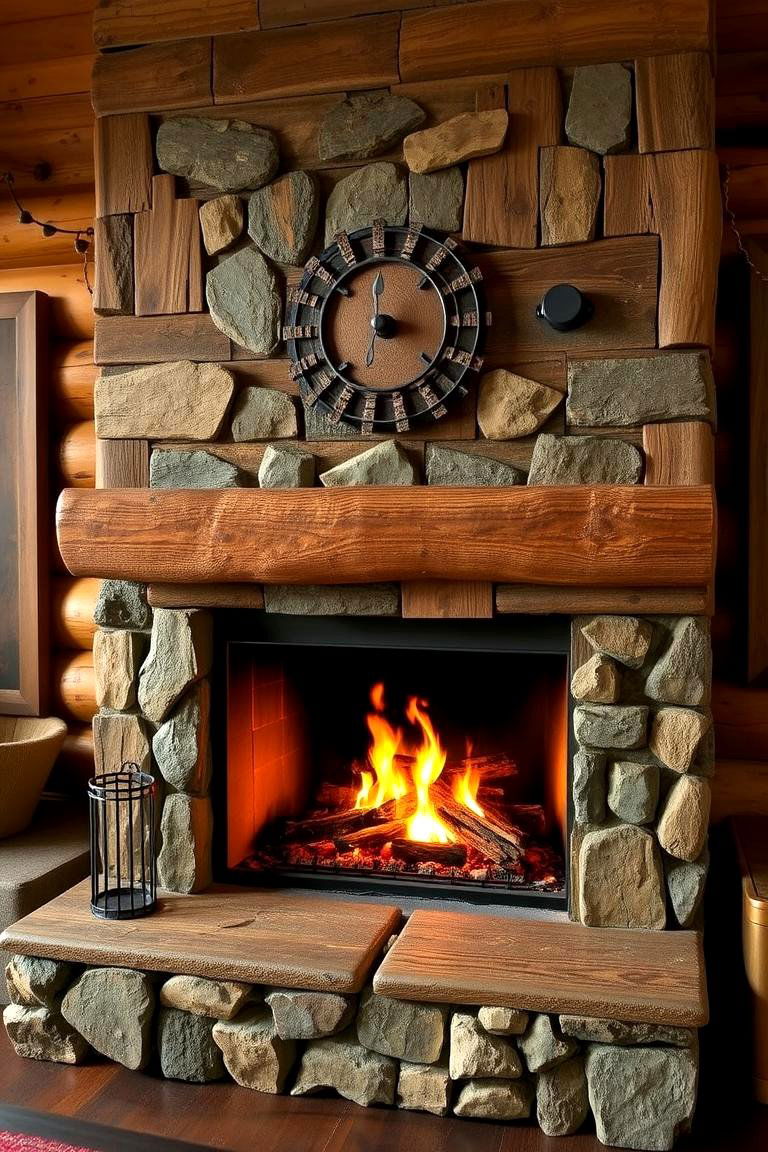 Eco Chic Fireplace with Recycled Materials - 24 Cabin Fireplace Ideas