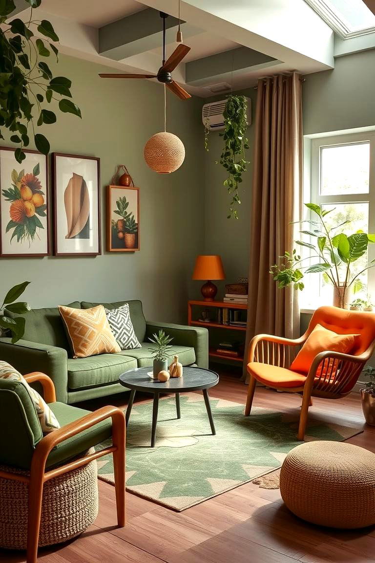 Eco Chic Furniture Selections - 24 Green and Orange Living Room Ideas