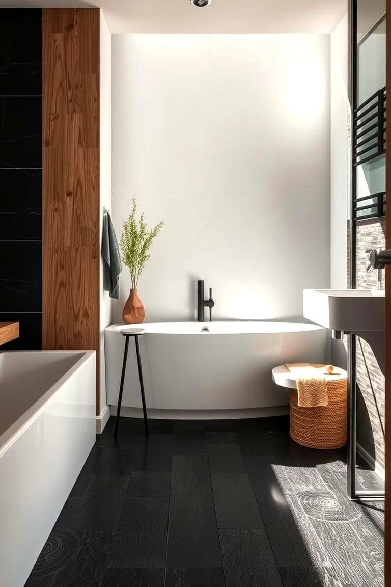 Eco Chic Reclaimed Black Floors - 24 Black Floor Bathroom Ideas