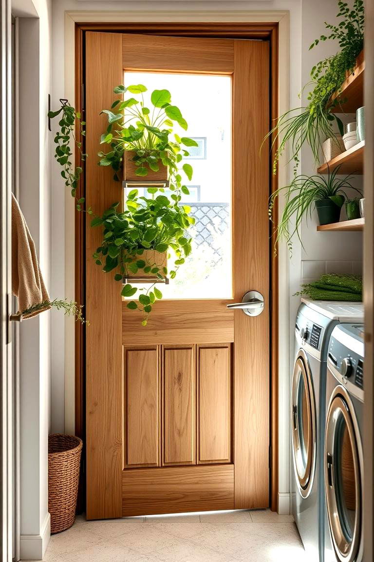 Eco Chic with Indoor Plants Display - 24 Laundry Room Door Ideas
